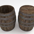 Decorative Ornament Set of Two Wooden Barrels with Metal Hoops One Lidded and One Open