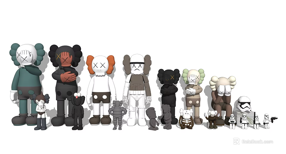 Trendy Designer Dolls Collection With Colorful Cartoon Characters And Various Sizes 3d model 