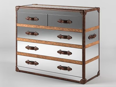 Elegant Chest of Drawers with Mirrored Drawers Brown Frame and Metal Handles 3d model