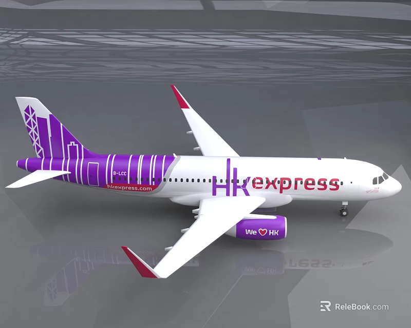 HK Express Passenger Airliner With Purple And White Livery And Stylish Tail Design 3d model 