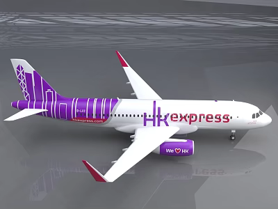 HK Express Passenger Airliner With Purple And White Livery And Stylish Tail Design 3d model