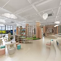 Book Art Themed Library Interior With Wooden Grille And Circular Arch