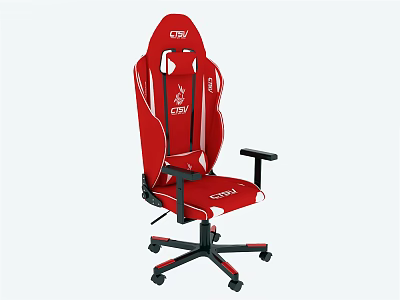 Red Gaming Chair With White Stitching Black Armrests And Ergonomic Design 3d model