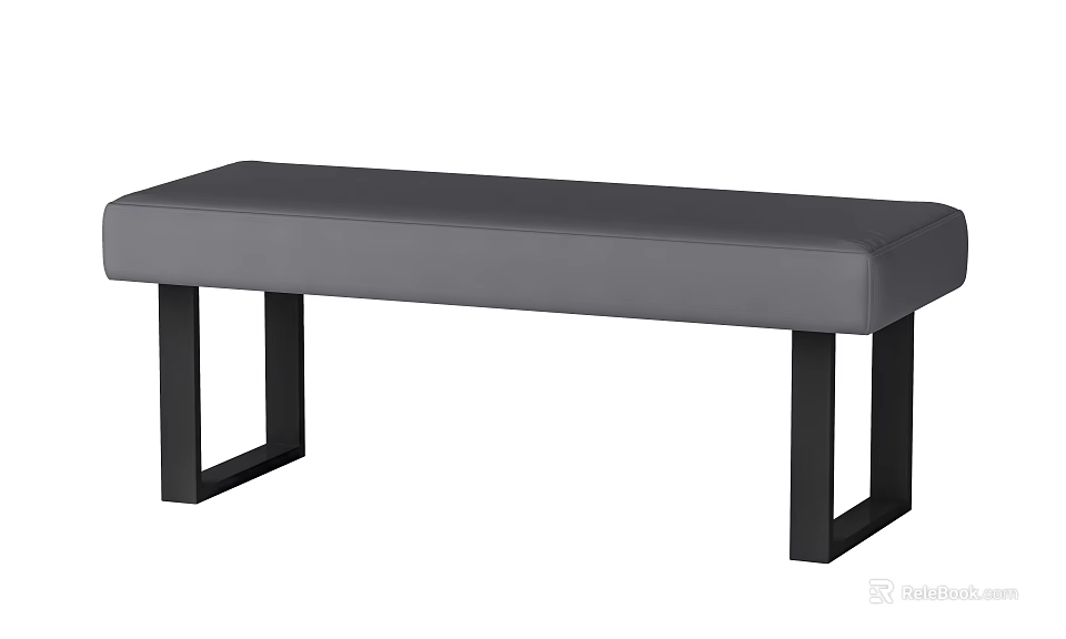 Modern Dining Bench with Gray Padded Seat and Black Metal Frame for Contemporary Dining Space 3d model 