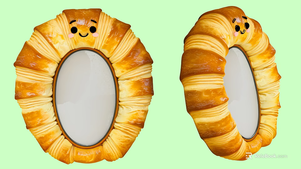 Croissant Shaped Smiley Face Cosmetic Mirror Frames For Perfume Products 3d model 