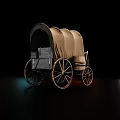 Vintage Carriage With Canopy Top Metal Frame And Wooden Wheels On Reflective Surface