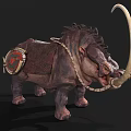 Mythical Creature Model With Long Tusk Mane And Textured Saddle Like Body