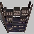 Computer Hardware Storage Rack With Stacked Shelves Holding Various Electronic Components 3d model