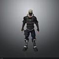 3D Character Design With White Hair Mask Black Tactical Vest And Blue Pants