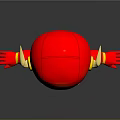 Red Cartoon Superhero Character Featuring Big Blue Eyes Yellow Lightning Symbol And Outstretched Arms