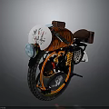 Stylish Vintage Motorcycle With Orange Black Color Scheme Unique Tank Art And Brown Leather Seat