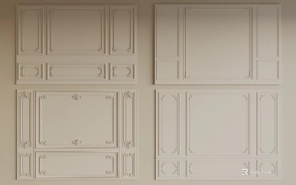 Various Decorative Wall Panel Designs With Different Molding And Panel Structures 3d model 