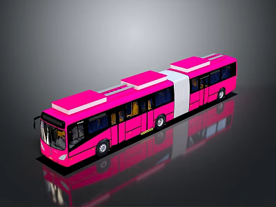 Pink Articulated Bus Exterior Design With Modern Windows And Reflective Surface 3d model