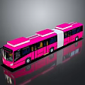Pink Articulated Bus Exterior Design With Modern Windows And Reflective Surface