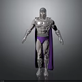 3D Rendered Armored Warrior Character With Silver Helmet Purple Cape And Muscular Build