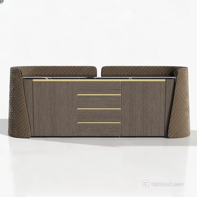 Modern Wooden Sideboard With Textured Panels Drawers And Metal Accents 3d model 