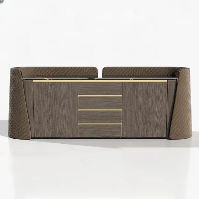 Modern Wooden Sideboard With Textured Panels Drawers And Metal Accents 3d model