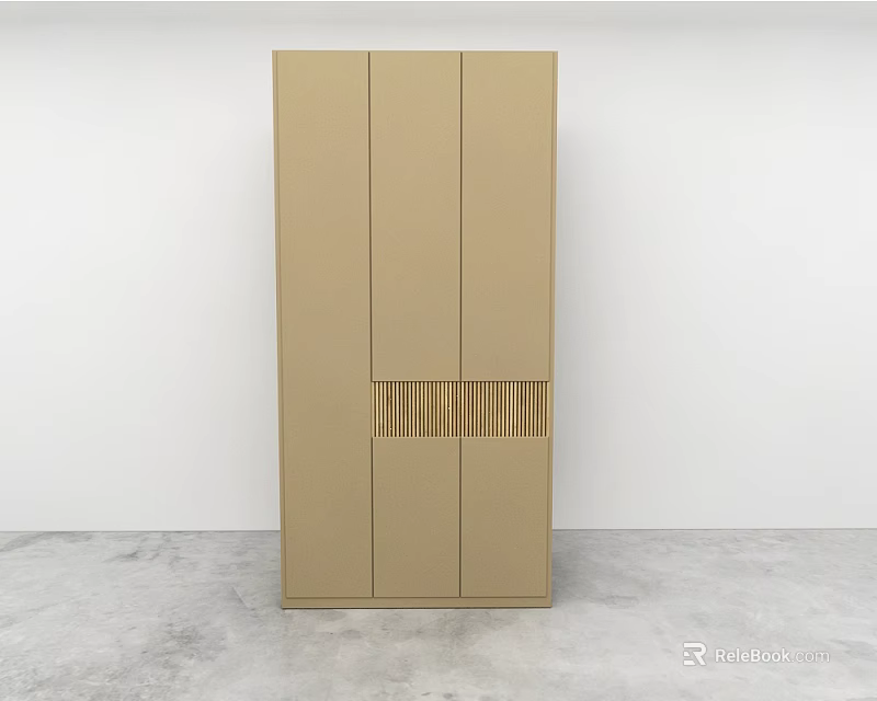 Modern Beige Wall Cabinet With Grid Pattern Detail In Minimalist Interior Space 3d model