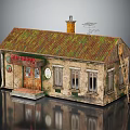 Vintage Country Inn Model With Rusty Roof Chimney Antenna Old Windows And Ladder