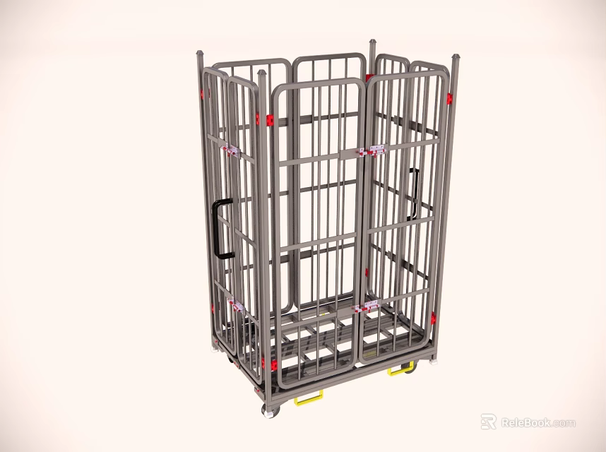 Durable Metal Cage Cart With Wheels And Handle For Industrial Transport 3d model 