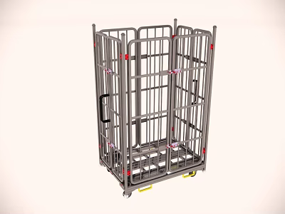 Durable Metal Cage Cart With Wheels And Handle For Industrial Transport 3d model