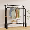 Black Metal Clothing Rack with Hanging Clothes Storage Boxes and Fruit Basket for Home Organization
