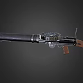 Vintage Machine Gun With Wooden Stock Metal Barrel And Magazine Details