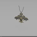 Vintage Metallic Wing Shaped Necklace With Lion Head Gear And Key Details
