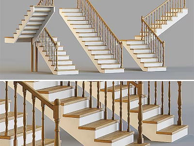 Elegant Indoor Staircase Designs Featuring Wooden Railings And White Steps 3d model