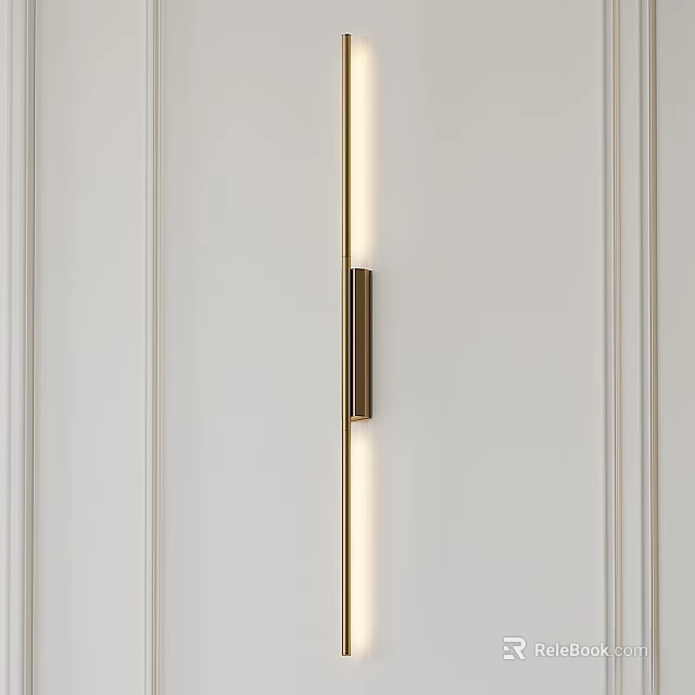Vertical Metal Wall Lamp with LED Strip Light on White Paneled Wall with Lines 3d model 