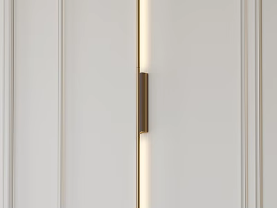 Vertical Metal Wall Lamp with LED Strip Light on White Paneled Wall with Lines 3d model
