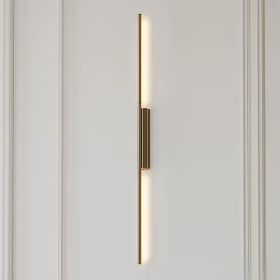 Vertical Metal Wall Lamp with LED Strip Light on White Paneled Wall with Lines 3d model