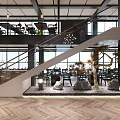 Modern Bistro Restaurant Interior With Hanging Lights Herringbone Floor Green Plant And Large Windows