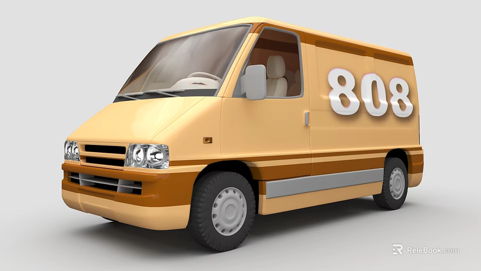 Yellow Van With 808 Number On Side And Modern Exterior Design 3d model 