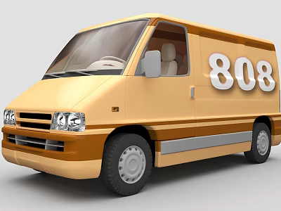 Yellow Van With 808 Number On Side And Modern Exterior Design 3d model