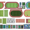 Various Football Field Layouts With Running Tracks And Sports Facilities