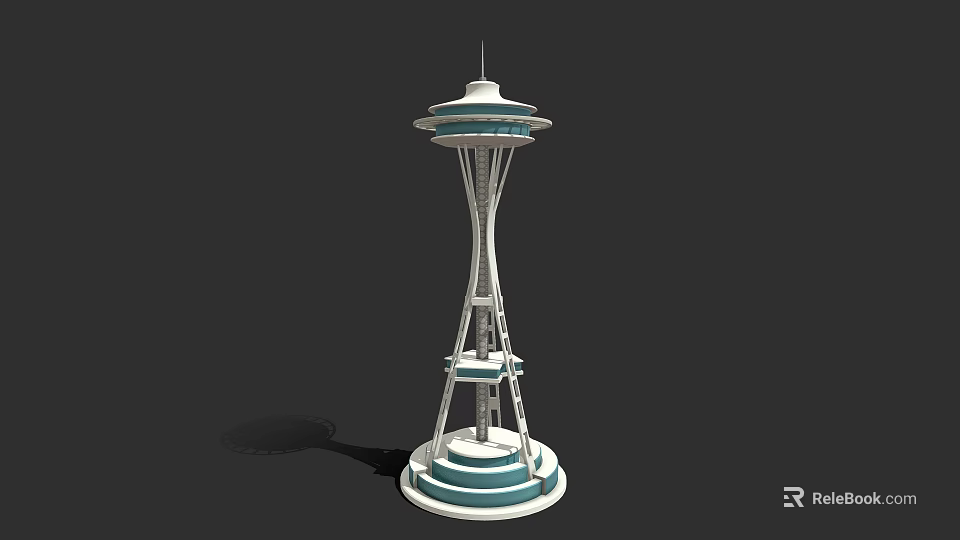 Iconic Modern Tower Structure With Observation Deck And Circular White Teal Base 3d model