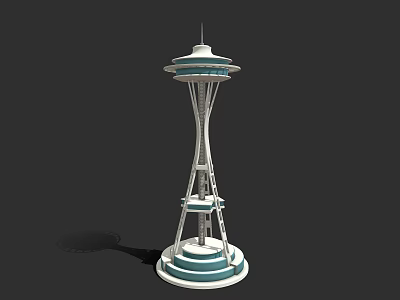 Iconic Modern Tower Structure With Observation Deck And Circular White Teal Base 3d model