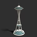 Iconic Modern Tower Structure With Observation Deck And Circular White Teal Base 3d model