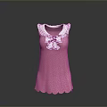 Pink Sleeveless Dress with White Ruffled Collar and Bow Decoration and Scalloped Hem Design