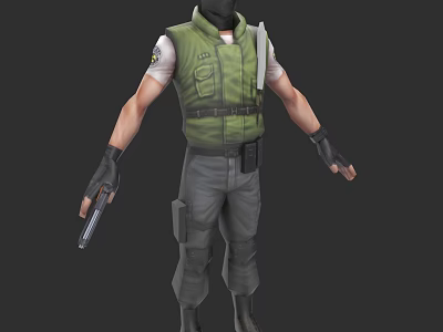 Game Movie Character Wearing Green Vest White T-Shirt Gray Pants Black Gloves With Gun Armband 3d model