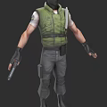 Game Movie Character Wearing Green Vest White T-Shirt Gray Pants Black Gloves With Gun Armband