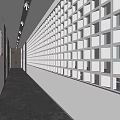 Modern Office Hallway Interior Design With White Grid Wall Gray Floor And Recessed Lighting