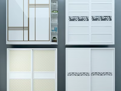 Modern White Wardrobe With Sliding Doors Golden Lines Glass Panels And Louvered Patterns 3d model
