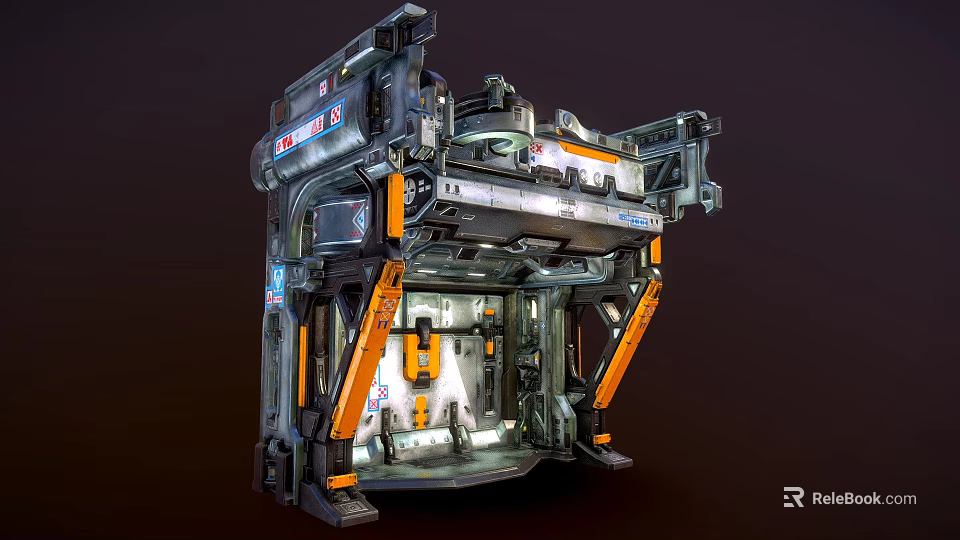 Industrial Mechanical Structure With Metal Frame Orange Support Arms And Internal Components 3d model