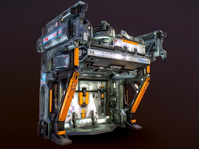 Industrial Mechanical Structure With Metal Frame Orange Support Arms And Internal Components 3d model