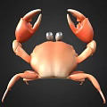 Cartoon Orange Crab With Big Eyes Smiling Mouth And Large Claws On Black Background