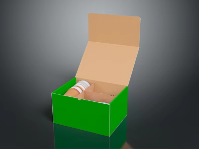 Open Green Cardboard Box Containing Household Items For Storage Use 3d model