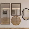 Decorative Rectangular Round And Oval Mirrors With Beaded Gold And Black Frames For Interior Design 3d model