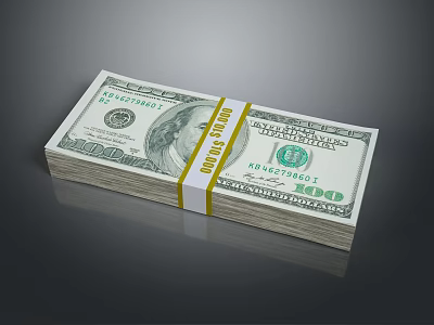 Home Decor Ornament Set Featuring 100 Dollar Bills Bundled With Yellow Tape 3d model